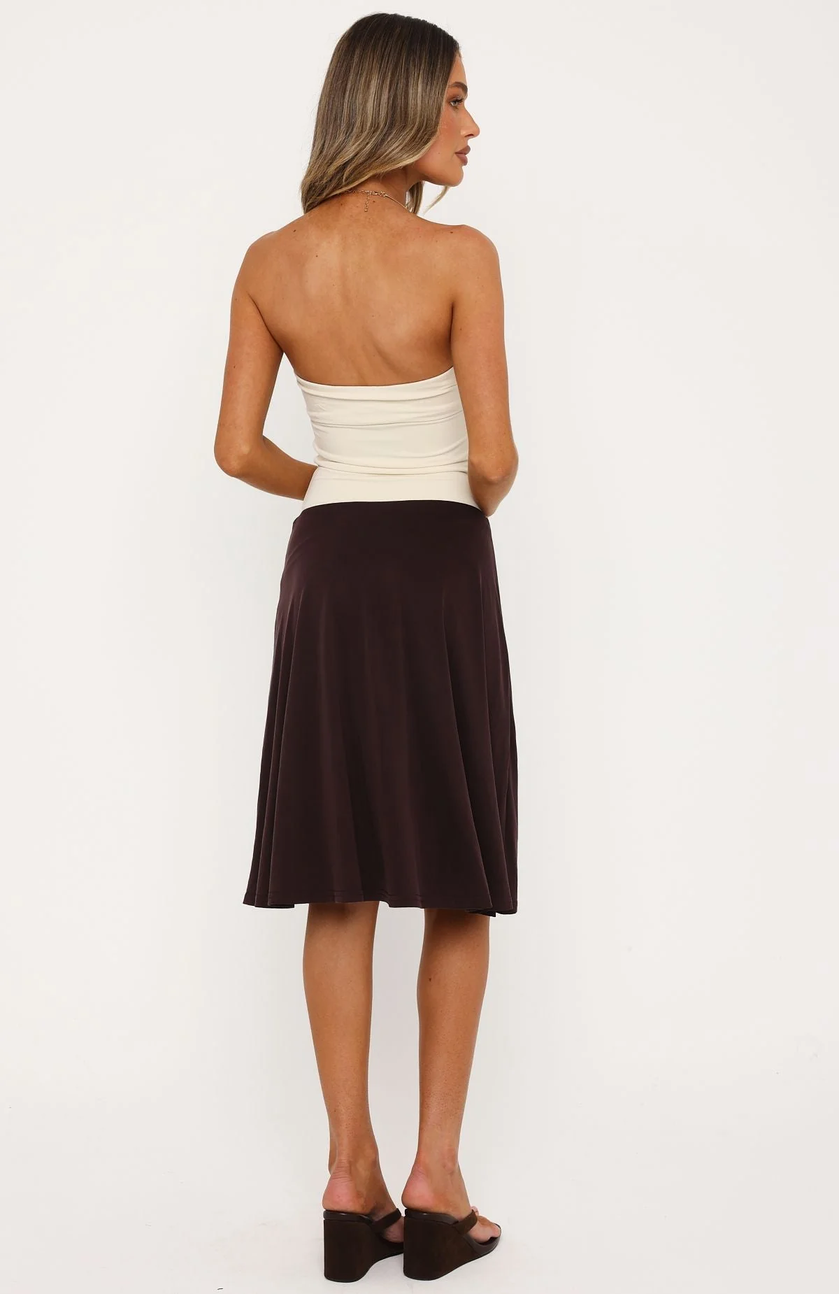 All Eyes Here Strapless Midi Dress Cream/Chocolate - Image 4