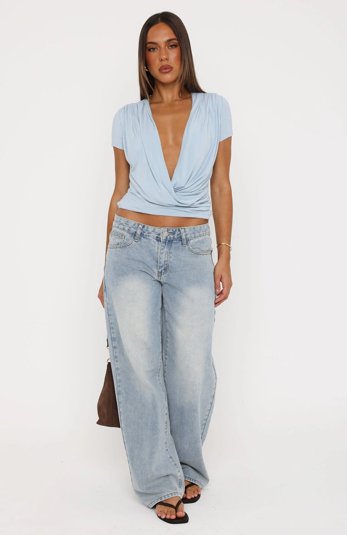 Almost Told You Short Sleeve Cowl Neck Top Dusty Blue - Image 6