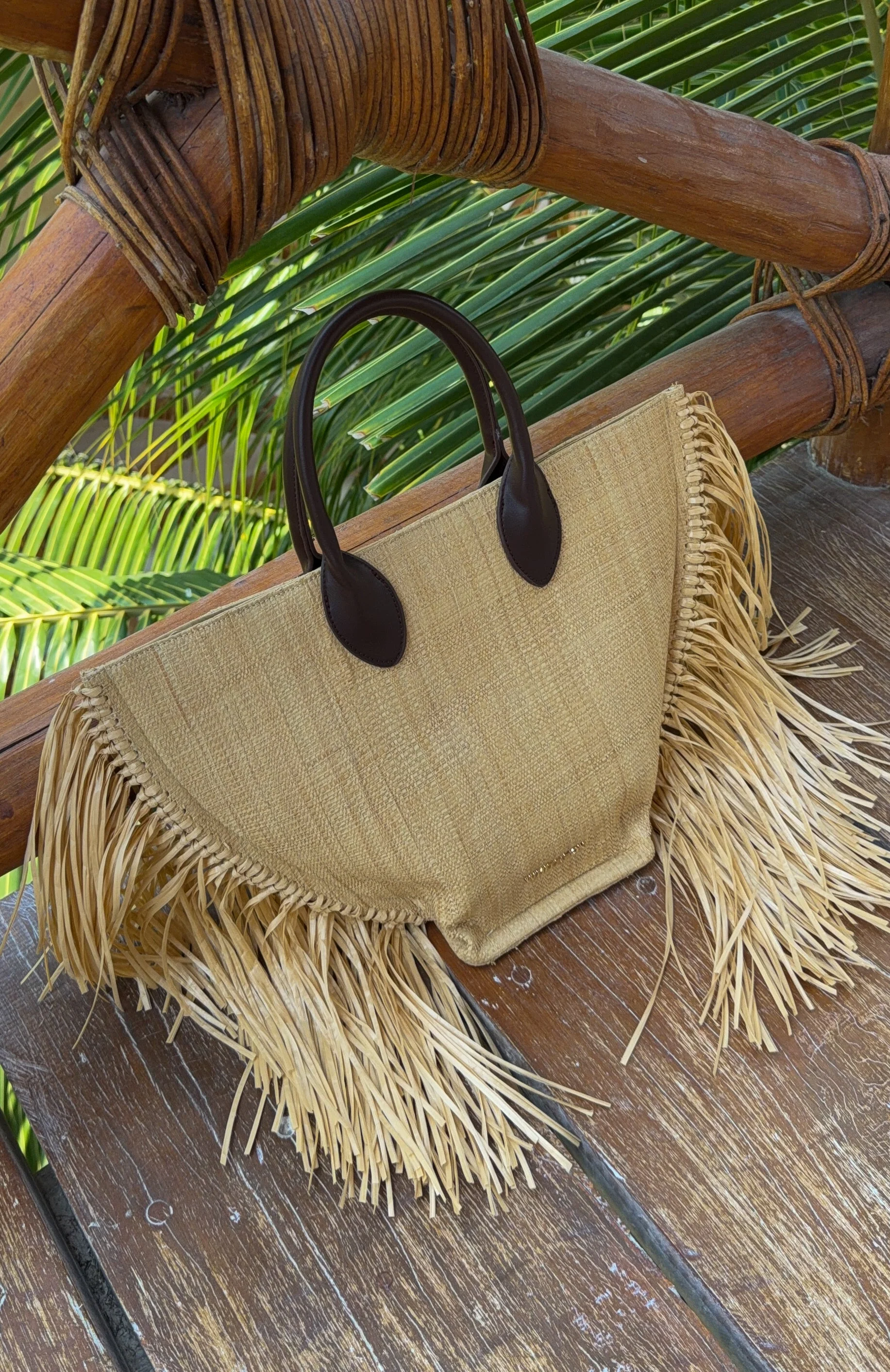 Aoife Top Handle Straw Bag Chocolate/Natural - Image 5