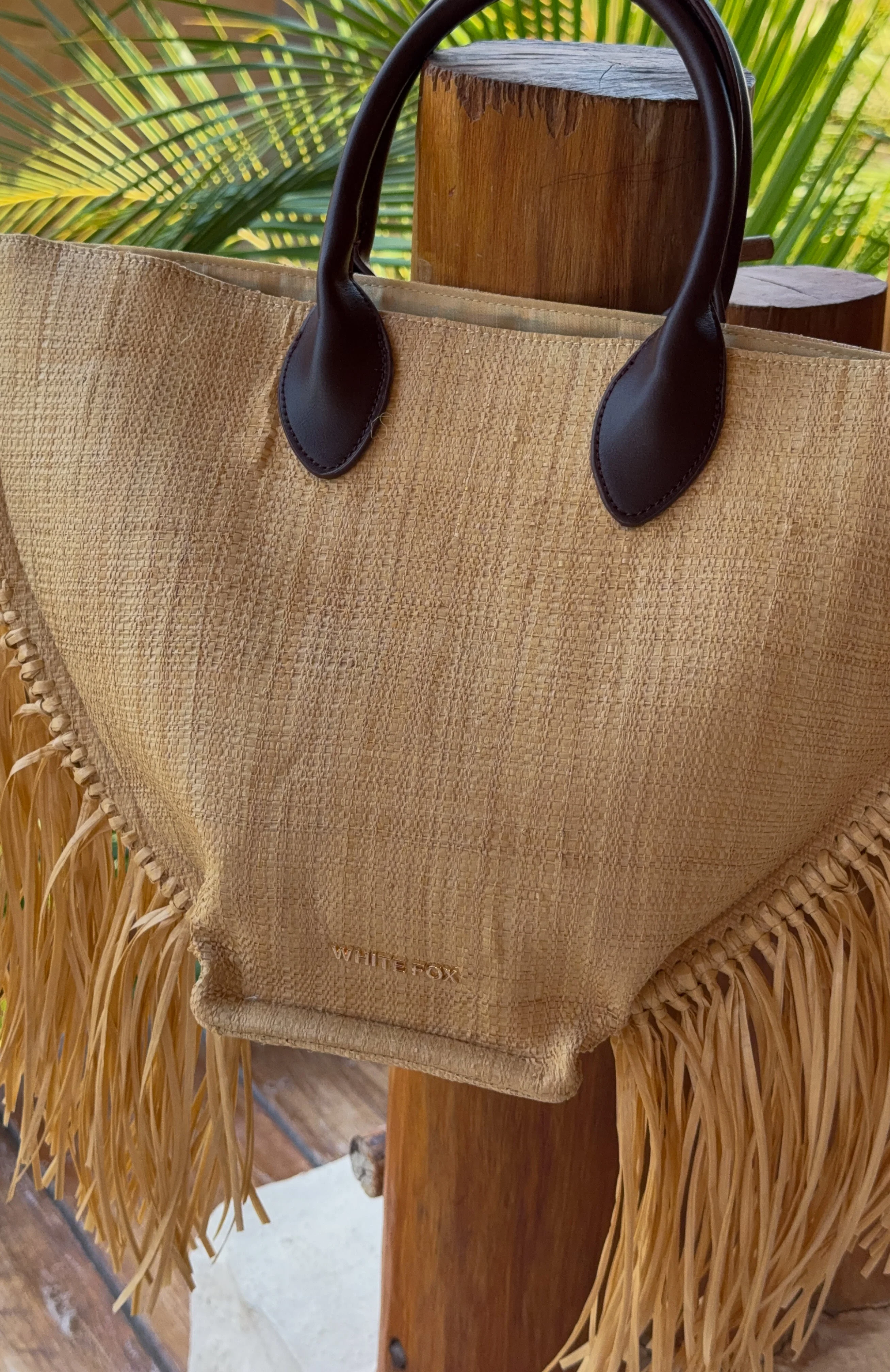 Aoife Top Handle Straw Bag Chocolate/Natural - Image 6
