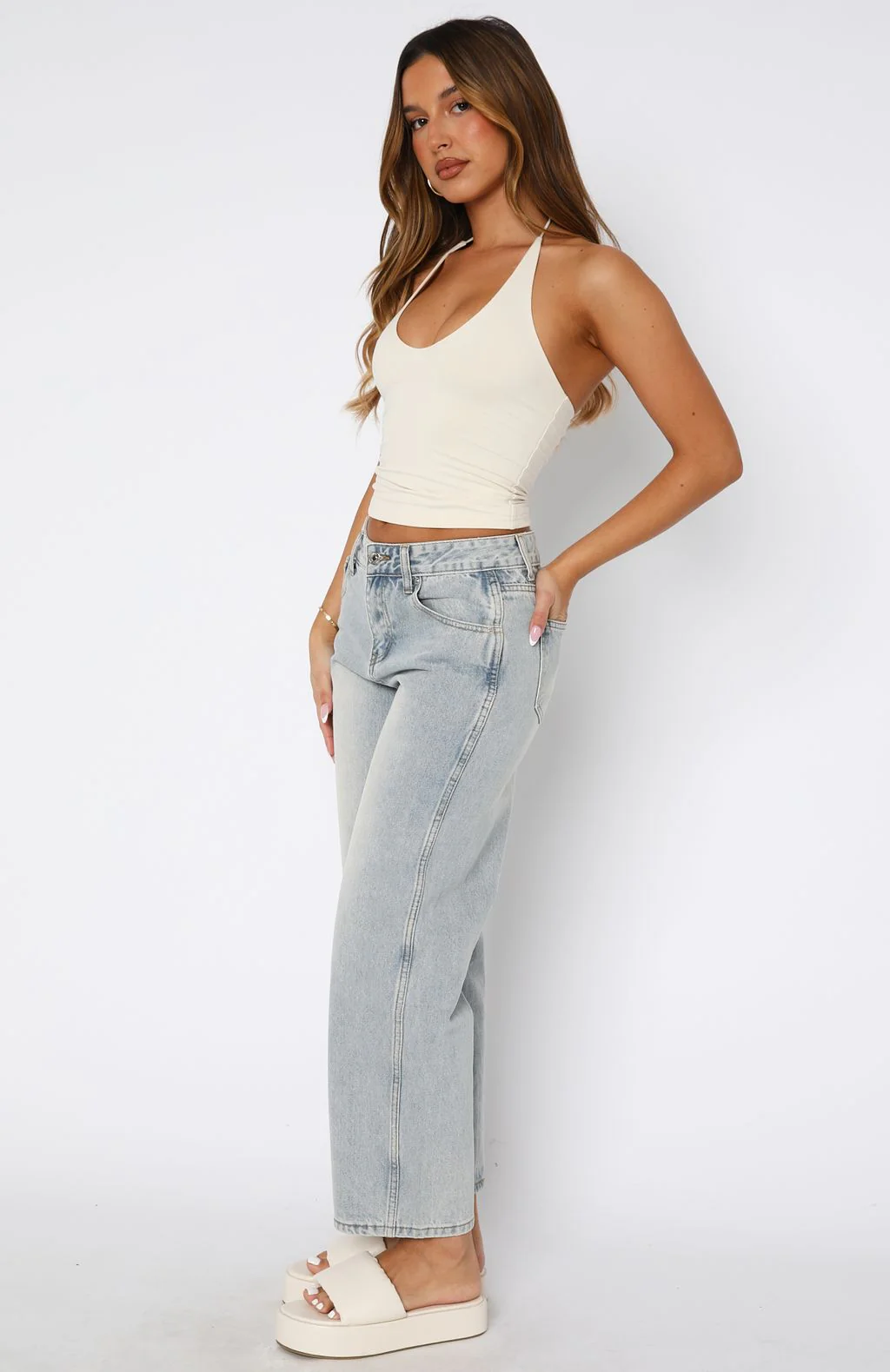 Avianna Mid Rise Cropped Straight Leg Jeans Light Blue - Image 3
