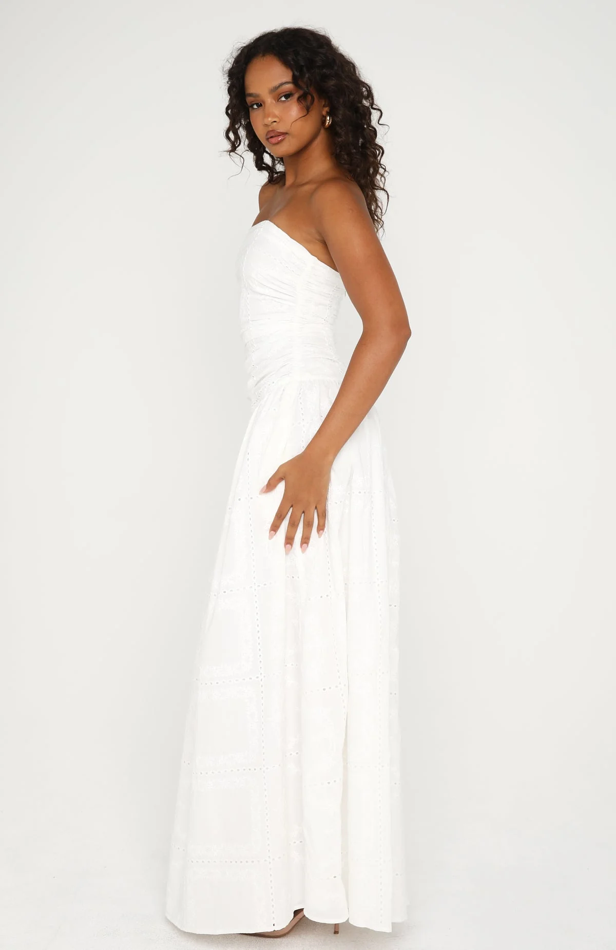 Bittersweet Babe Strapless Broderie Maxi Dress White - Image 3