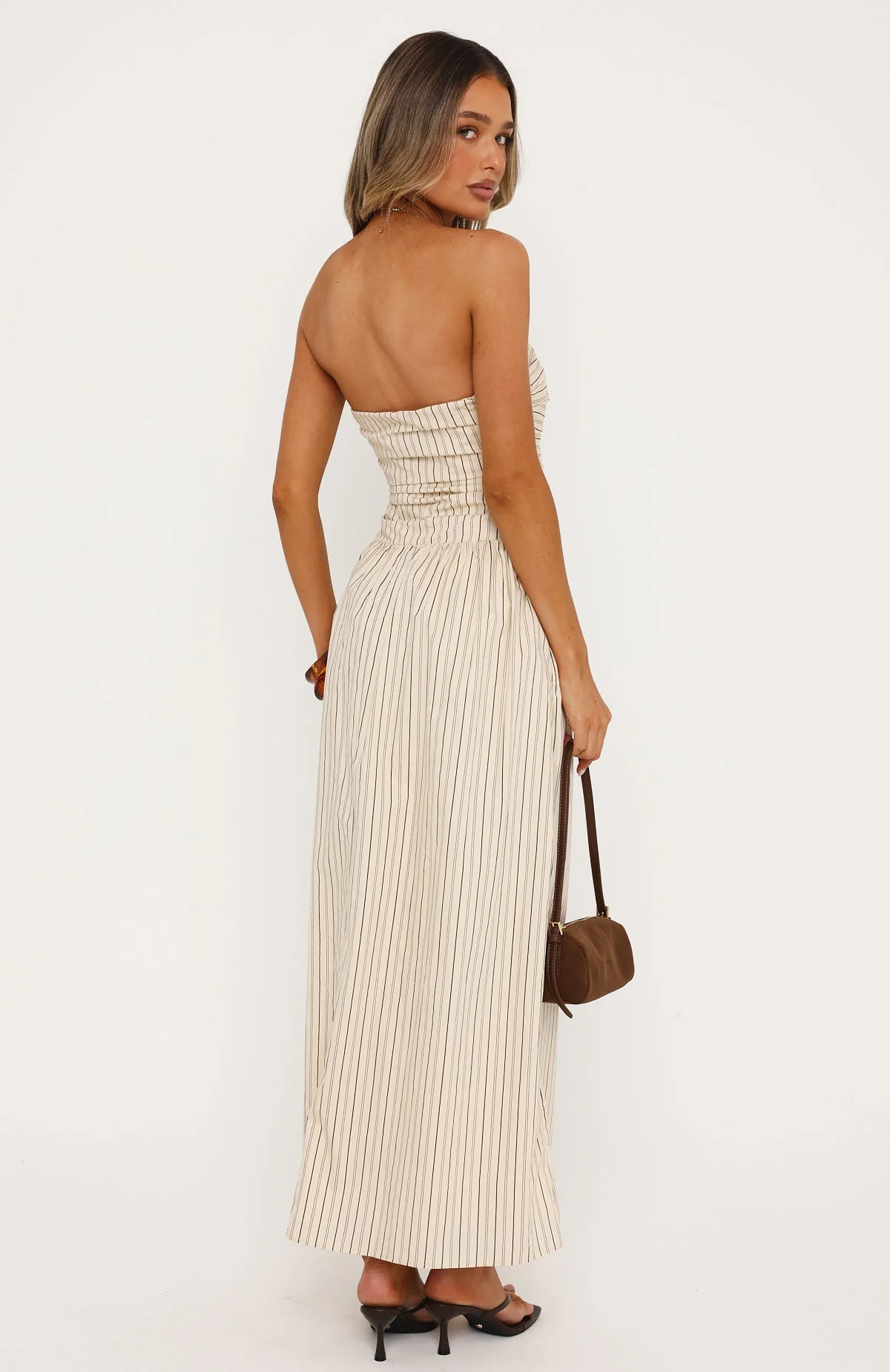 Blush Of Fate Strapless Maxi Dress Cream/Chocolate Stripe - Image 4