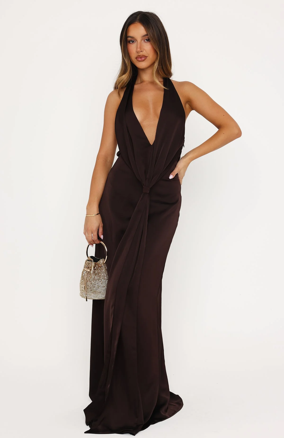 Delicate Delight Maxi Dress Chocolate - Image 3