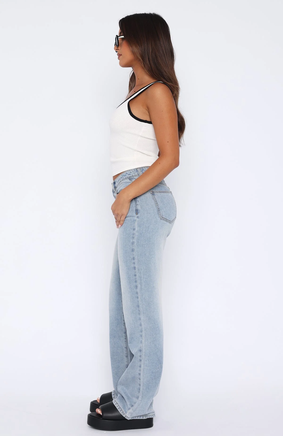 Desire Mid Rise Straight Leg Jeans Light Blue Wash - Image 3