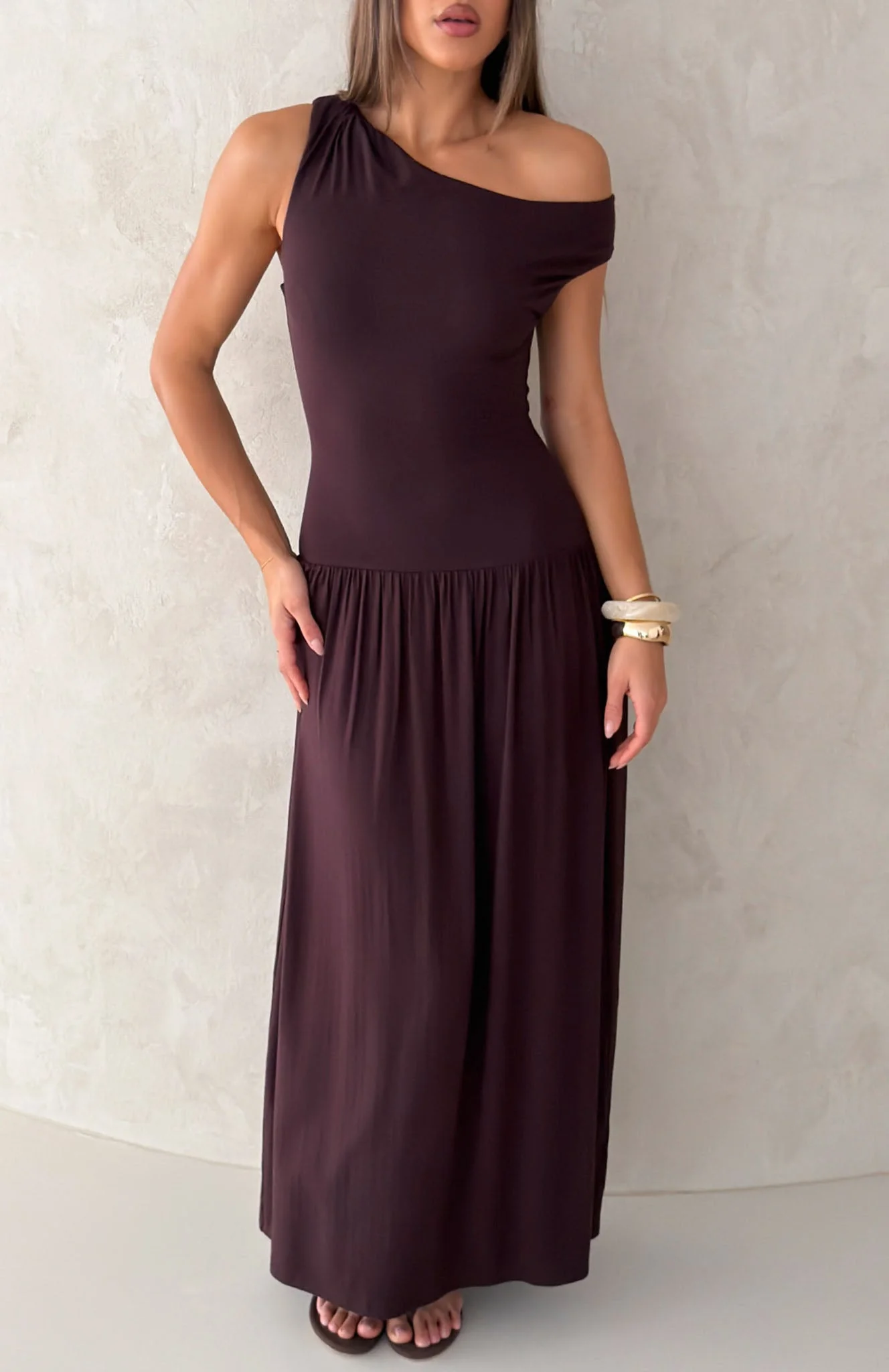 Don't Ask Off Shoulder Maxi Dress Dark Chocolate - Image 5