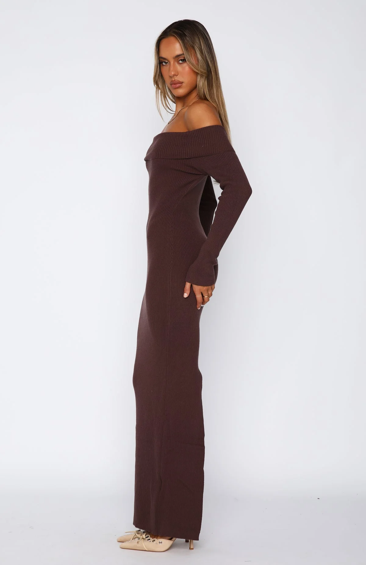 Don't Call Me Anymore Long Sleeve Maxi Dress Chocolate - Image 3