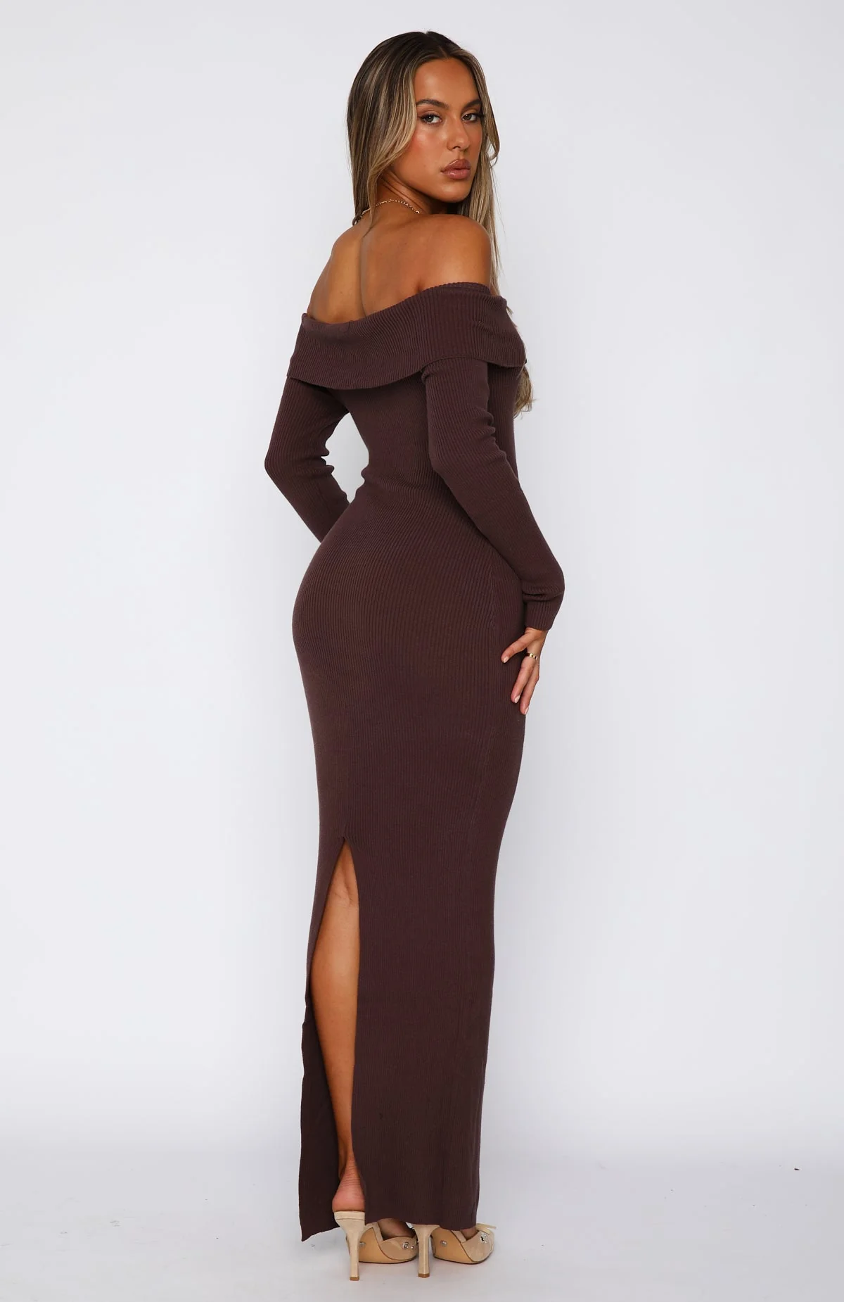 Don't Call Me Anymore Long Sleeve Maxi Dress Chocolate - Image 4