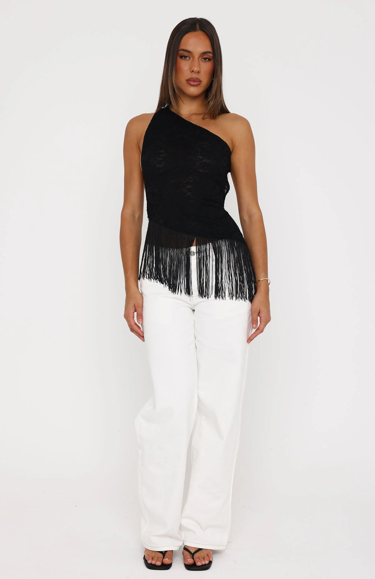 Even Better One Shoulder Fringe Top Black - Image 6