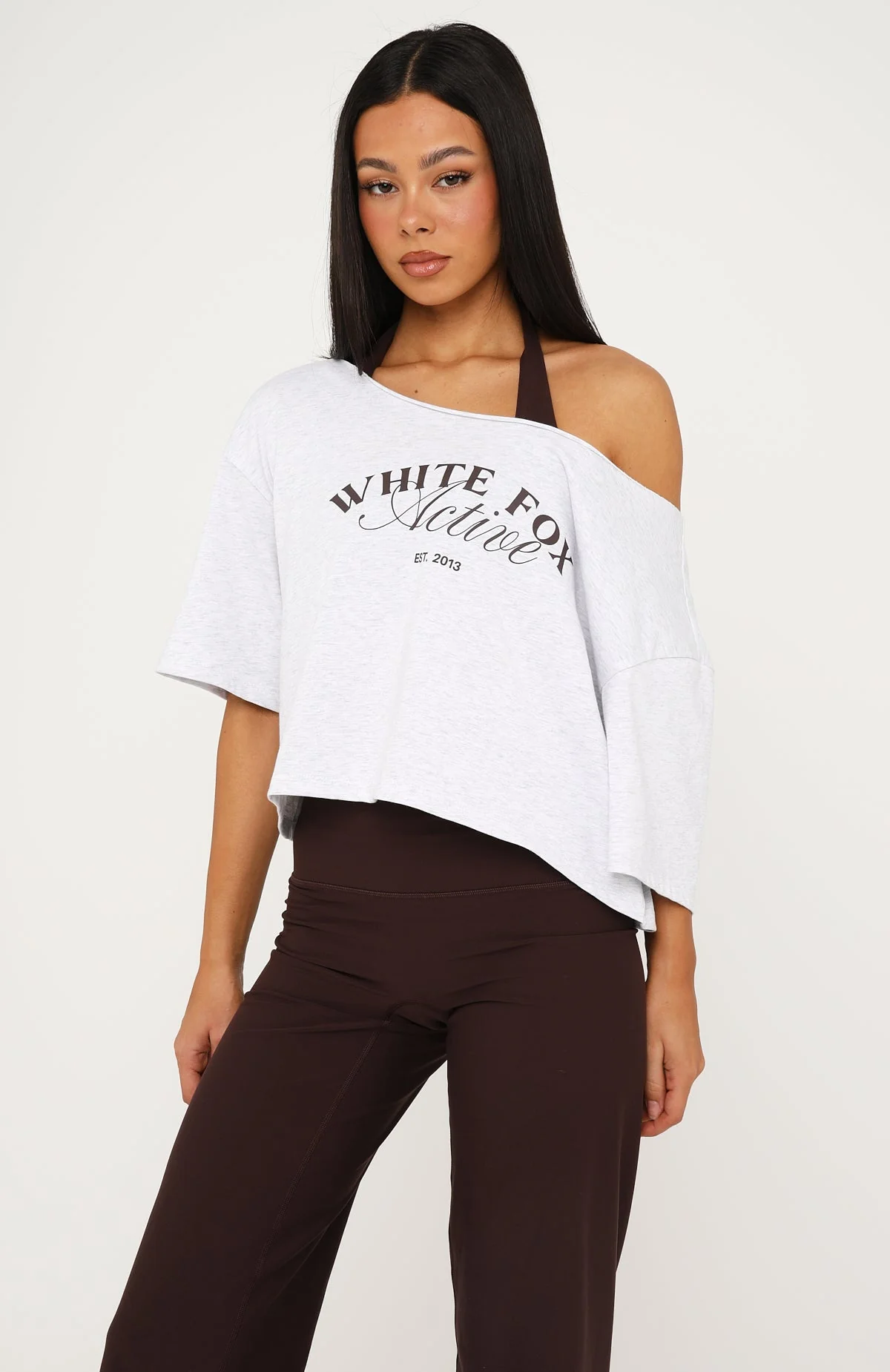 Far Away Off Shoulder Cropped Tee Grey Marle - Image 3