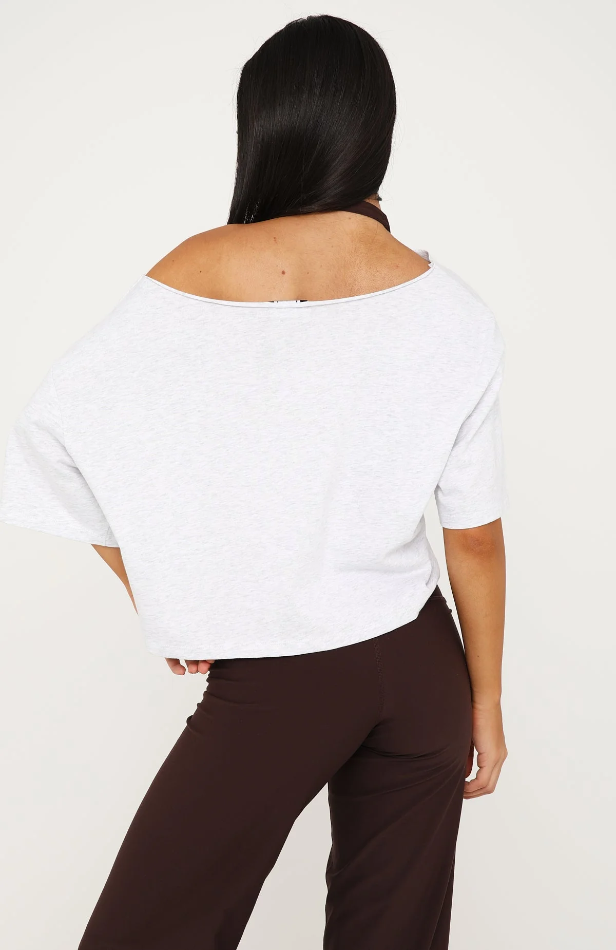 Far Away Off Shoulder Cropped Tee Grey Marle - Image 5