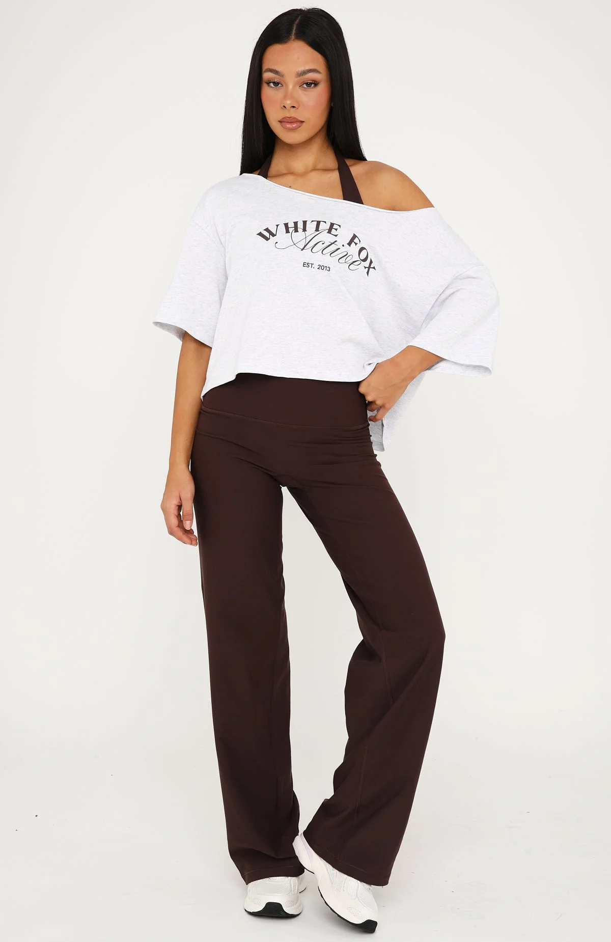 Far Away Off Shoulder Cropped Tee Grey Marle - Image 6