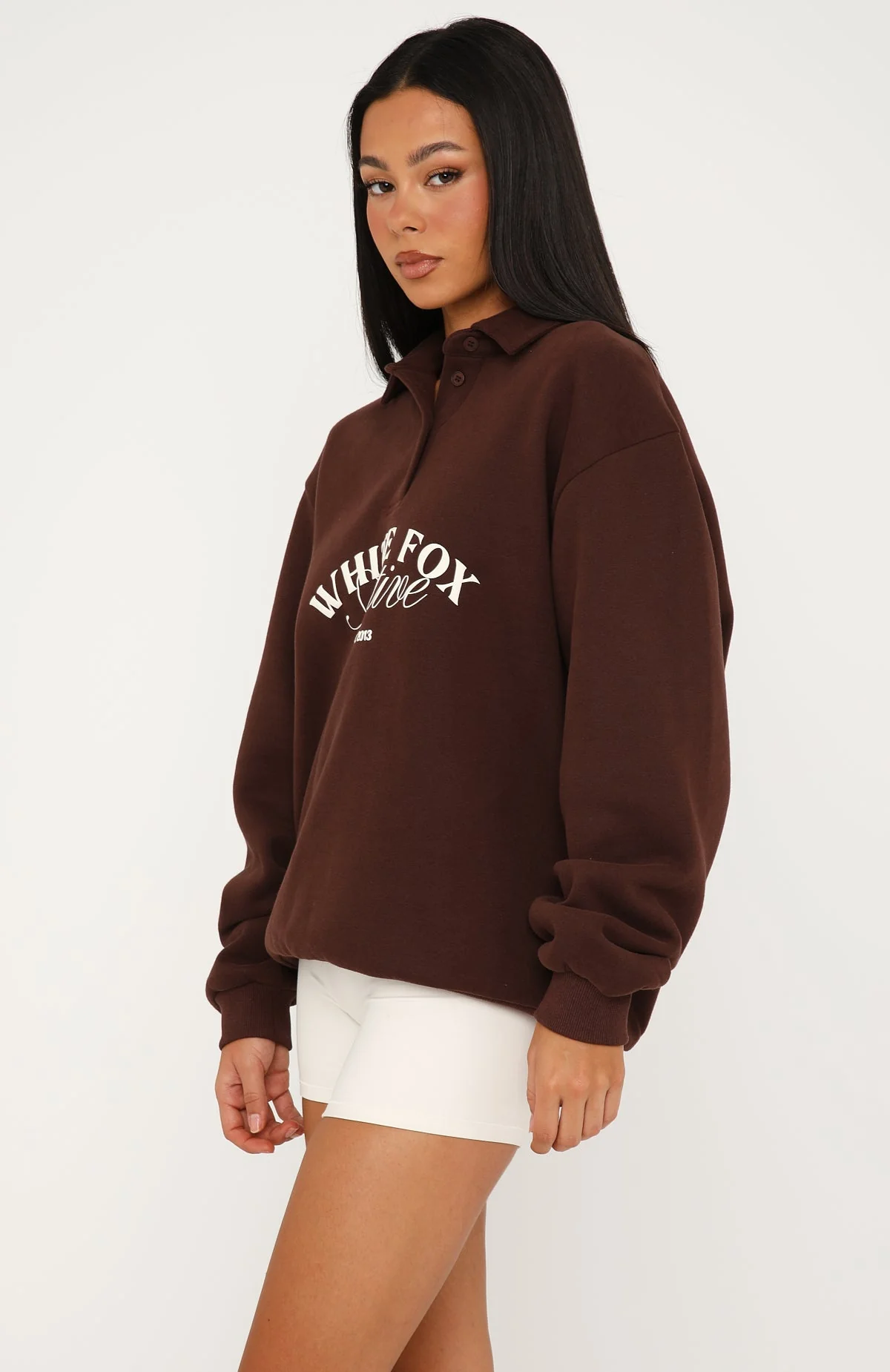 Far Away Oversized Henley Sweater Dark Chocolate - Image 4