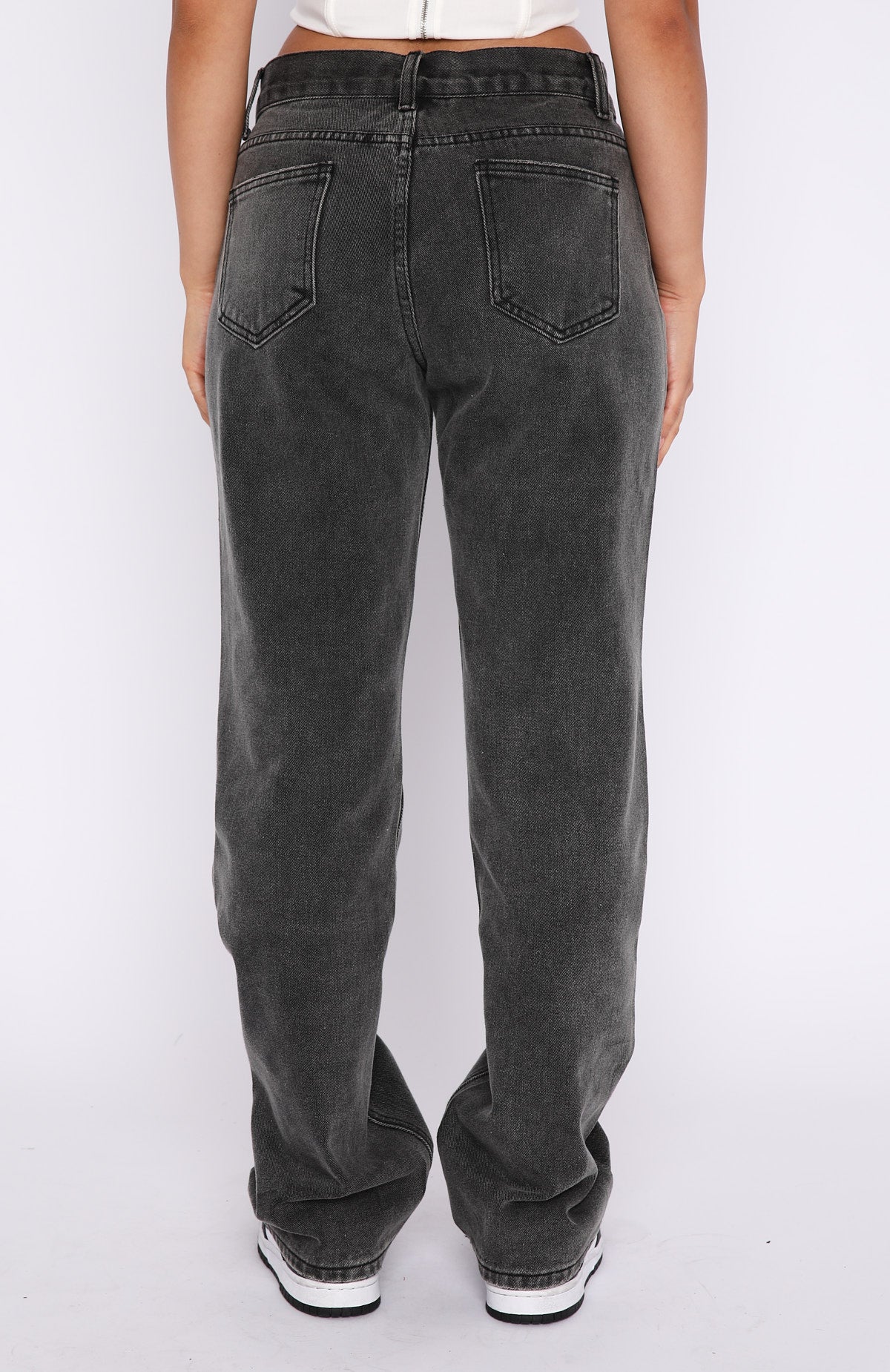 Fashion Society Mid Rise Straight Leg Jeans Acid Black - Image 4