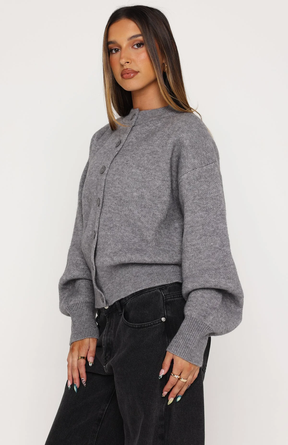 Filipa Knit Cardigan Grey Marle - Image 3