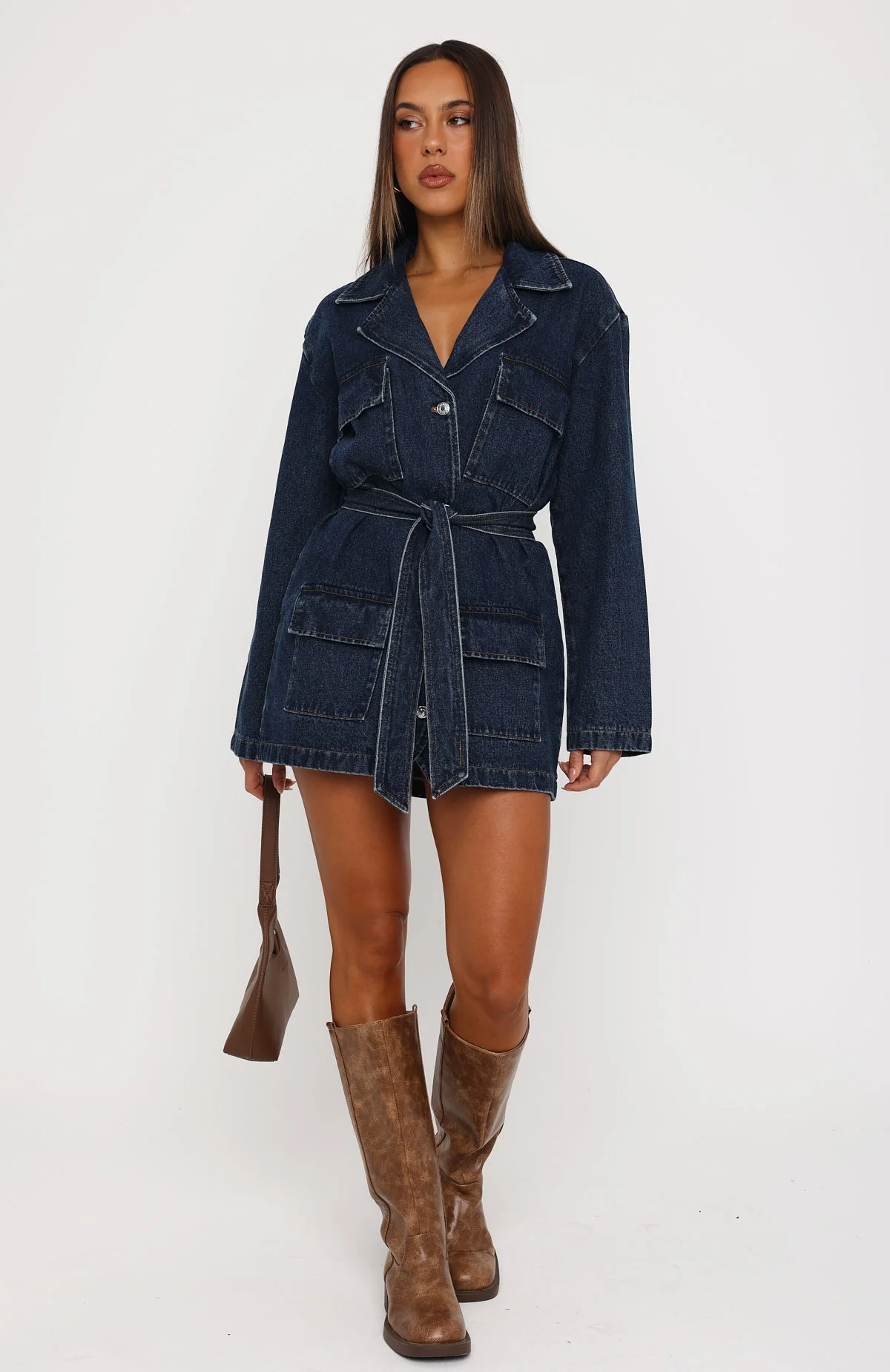 Freefall Romance Long Sleeve Denim Dress Dark Blue - Image 5