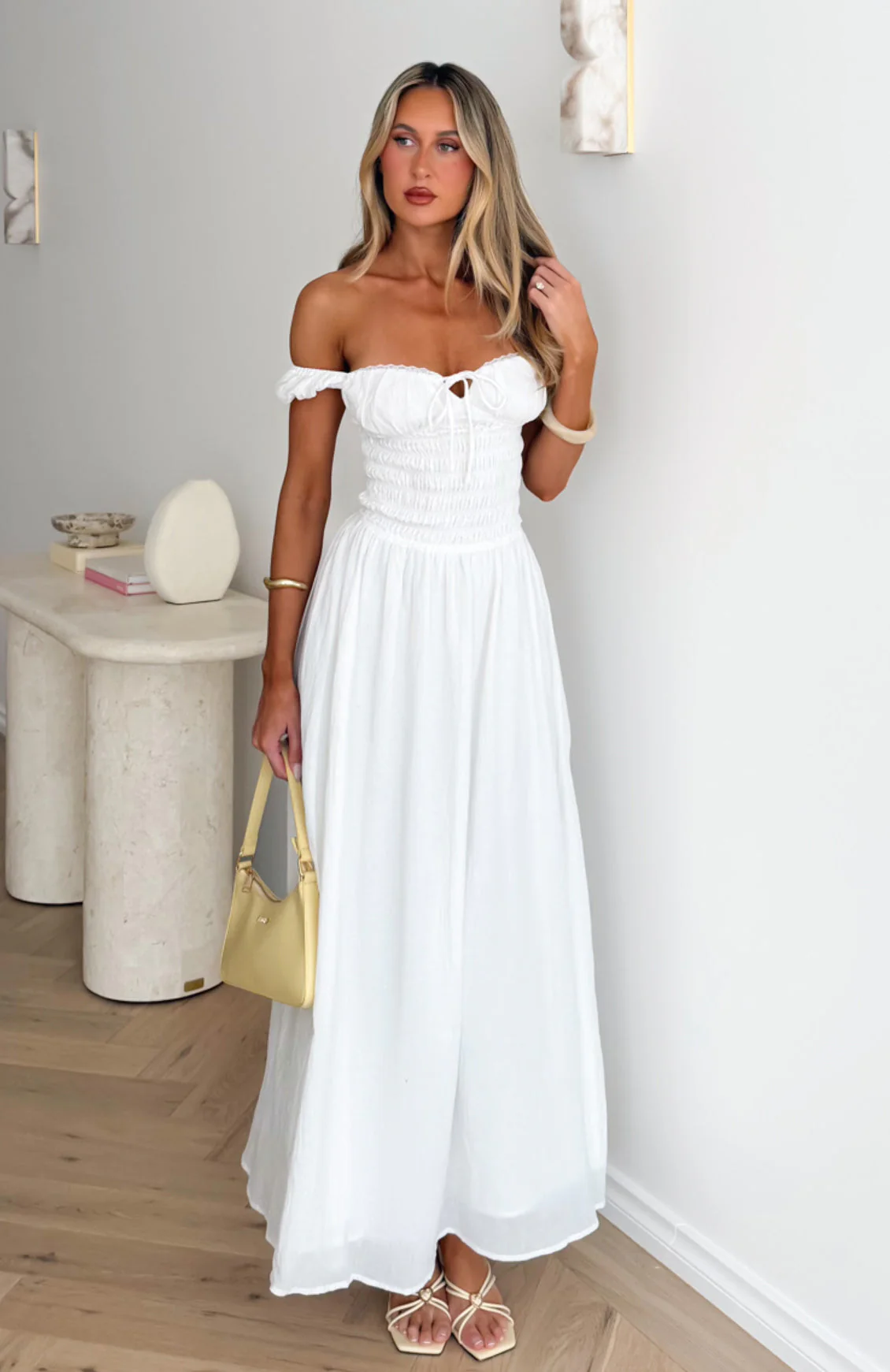 High Views Off Shoulder Maxi Dress White - Image 5