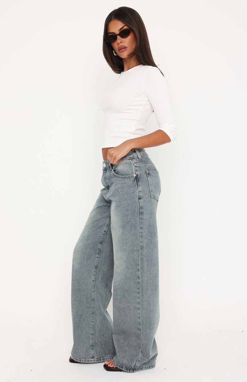 Just My Type Mid Rise Wide Leg Jeans Sand - Image 3
