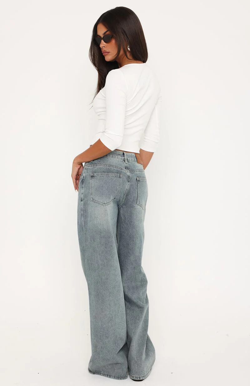 Just My Type Mid Rise Wide Leg Jeans Sand - Image 4