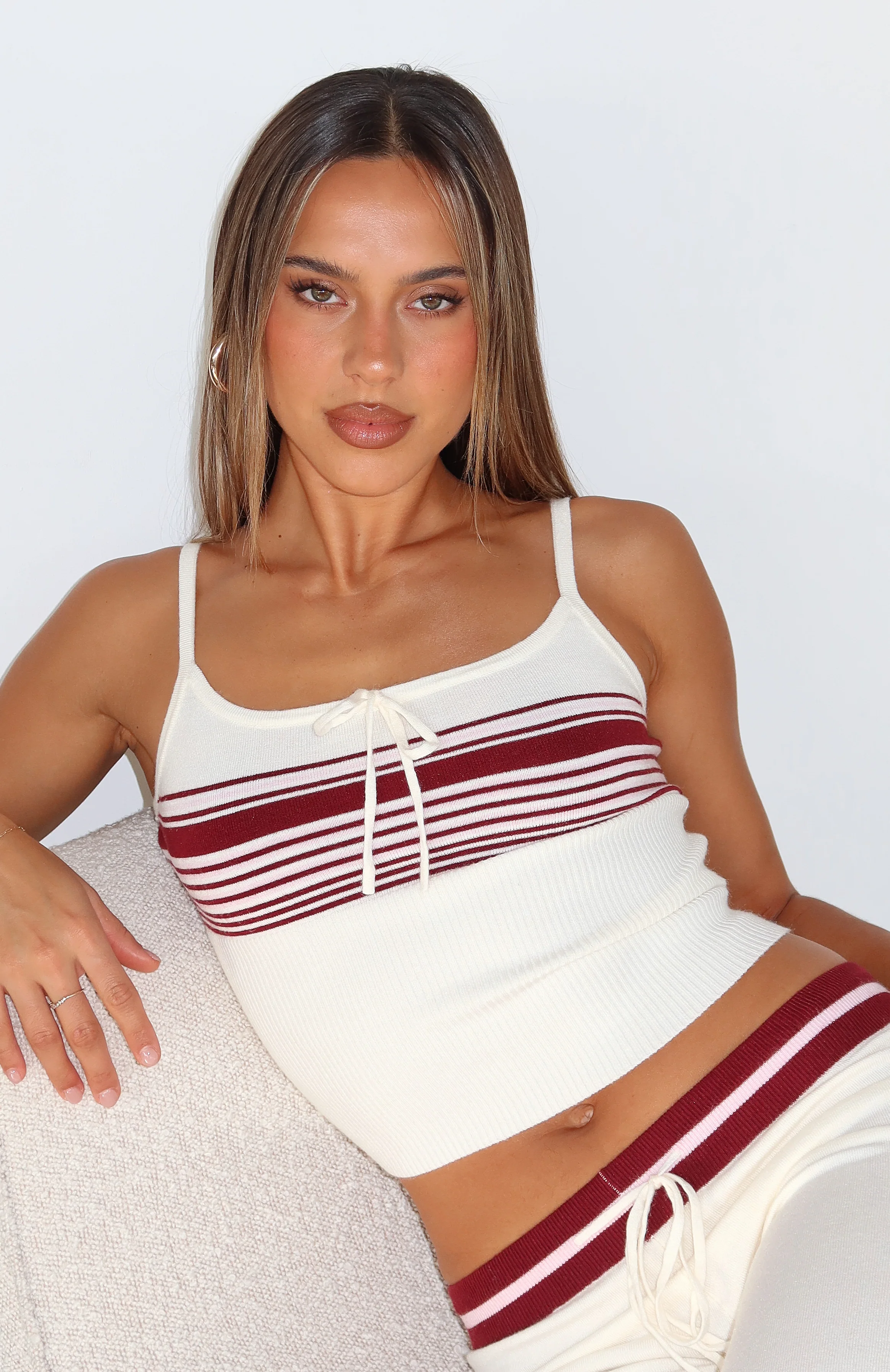 Keep Driving Knit Cami Top Burgundy Stripe - Image 7