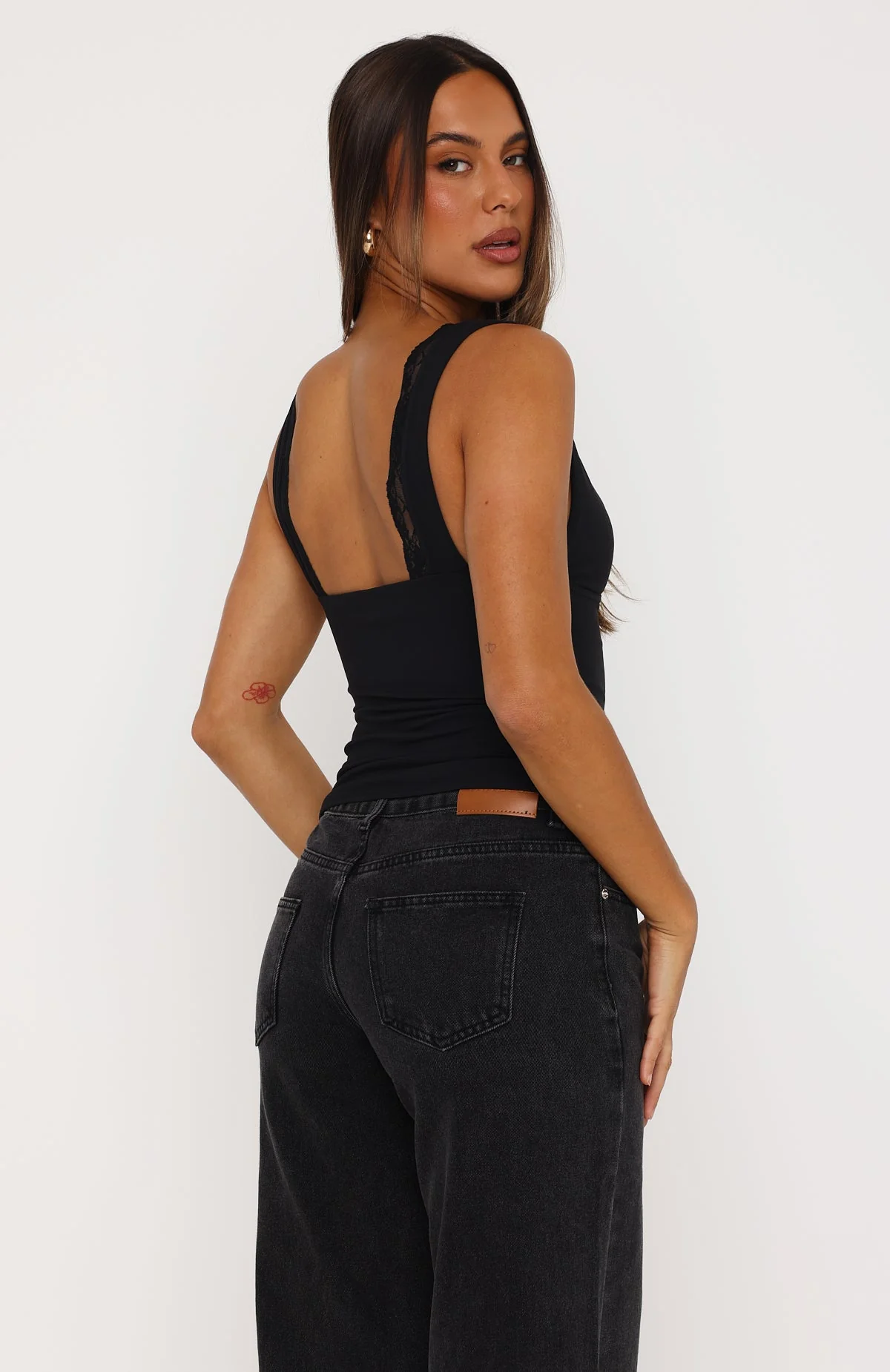 Key To My Heart Lace Trim Top Black - Image 4