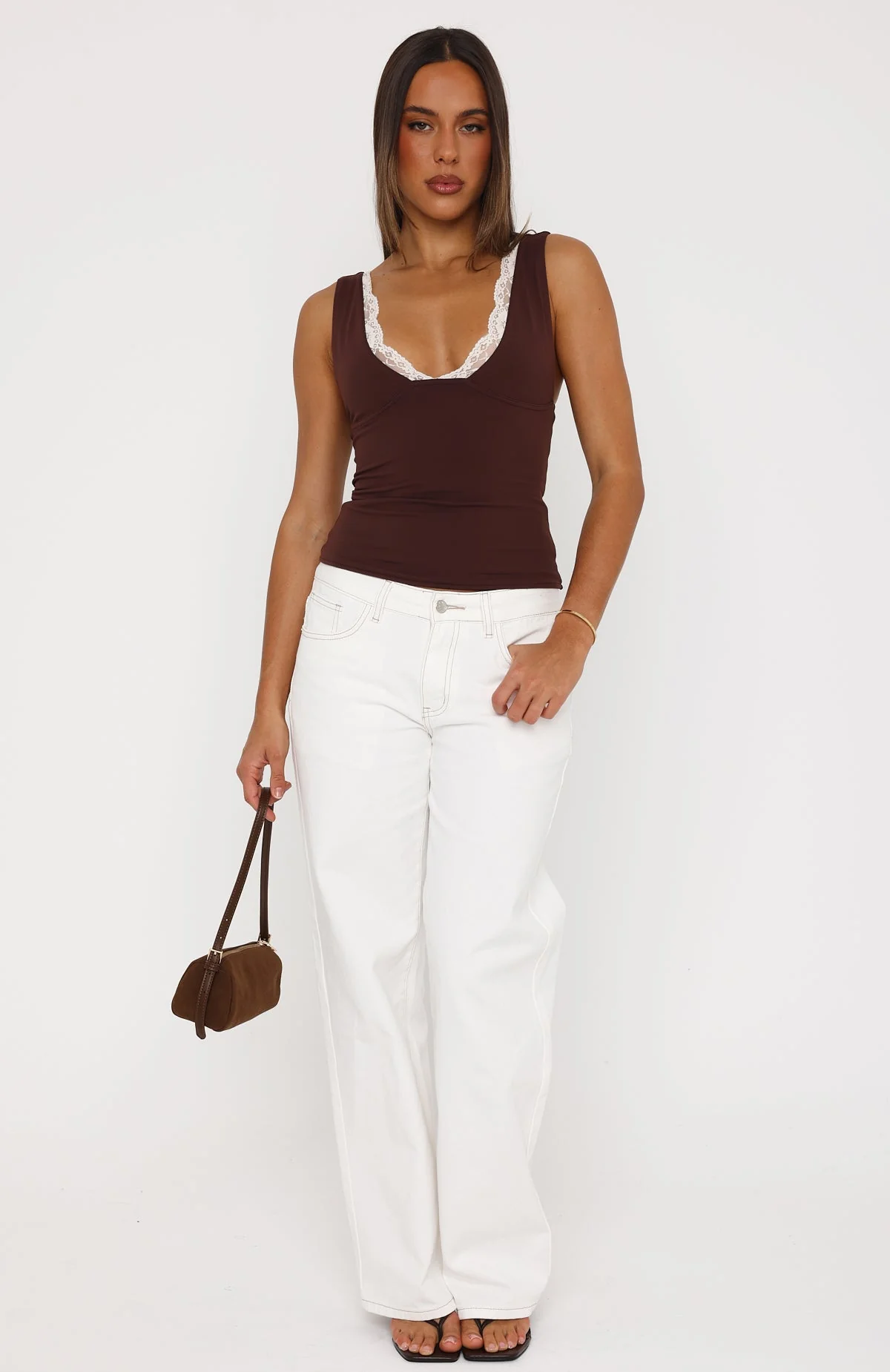 Key To My Heart Lace Trim Top Chocolate/Cream - Image 5