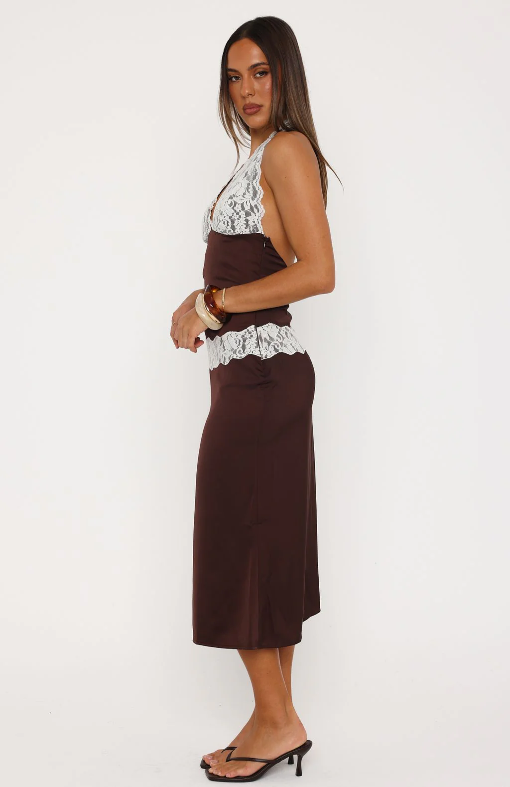 Laced In Love Midi Dress Choc/Cream - Image 3