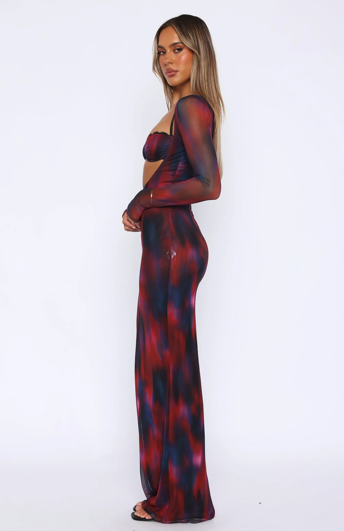 Let Me Think Long Sleeve Maxi Dress Raspberry Rhapsody - Image 3
