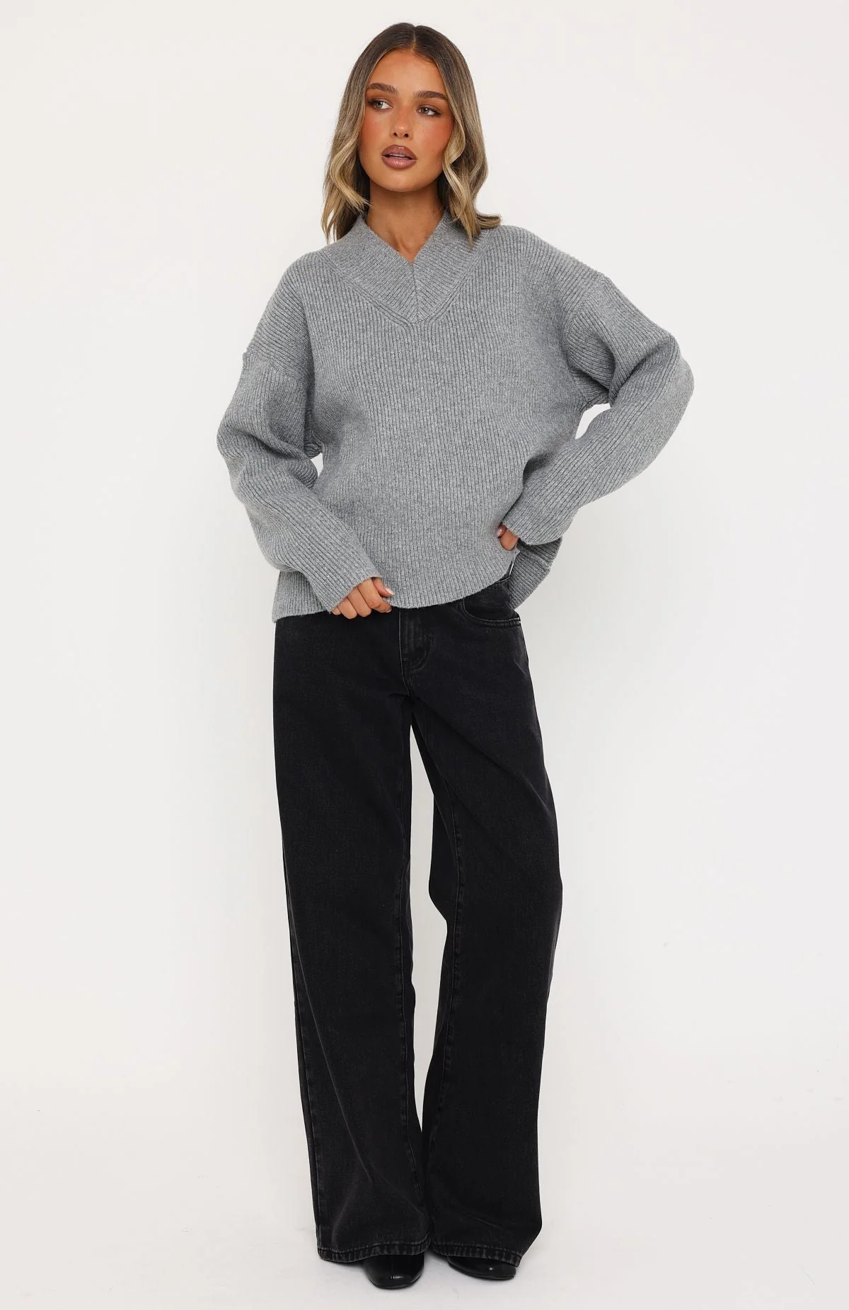 Luzia V Neck Knit Sweater Grey - Image 5