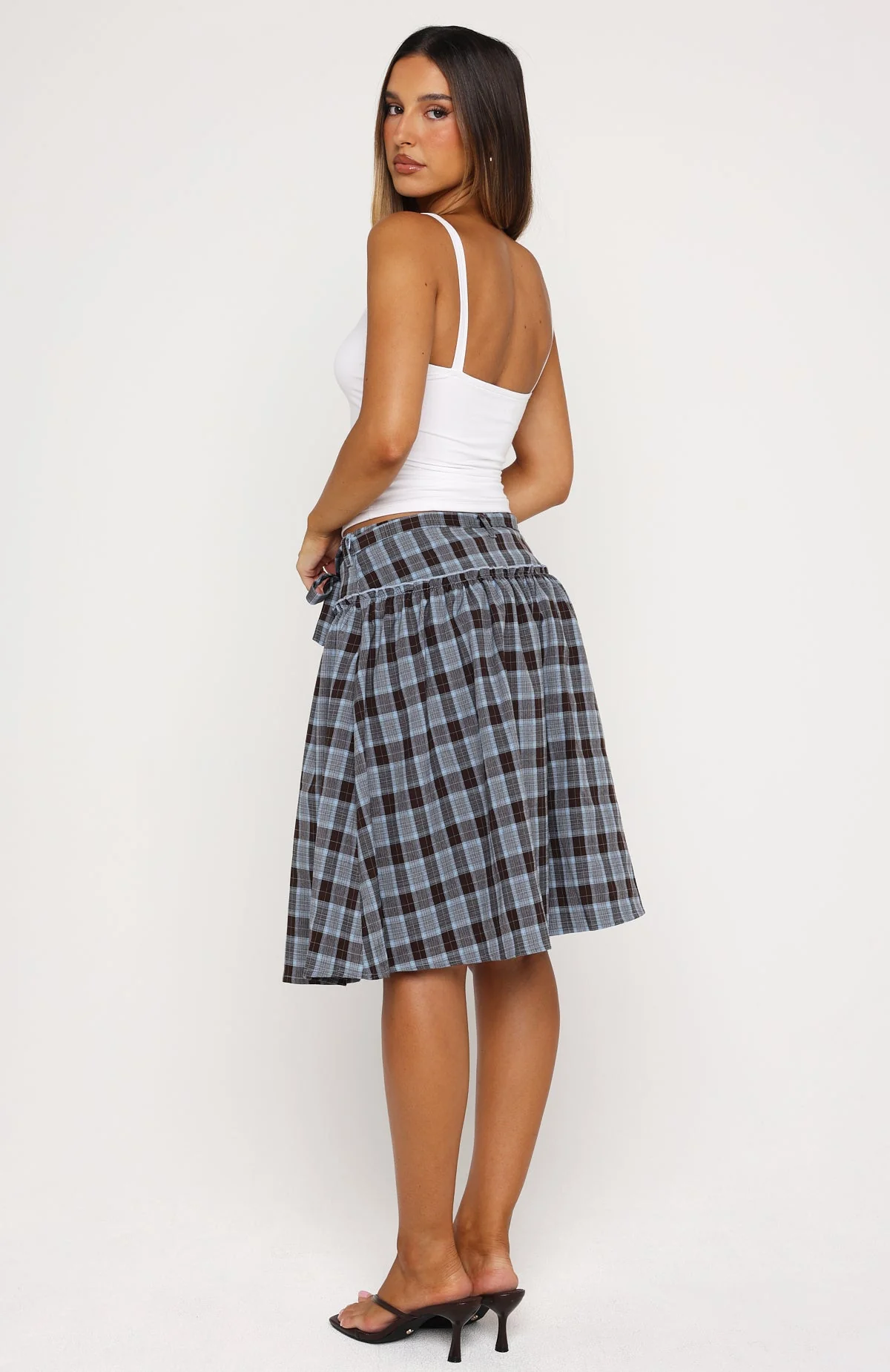 Make You Blush Midi Skirt Blue/Chocolate Check - Image 4