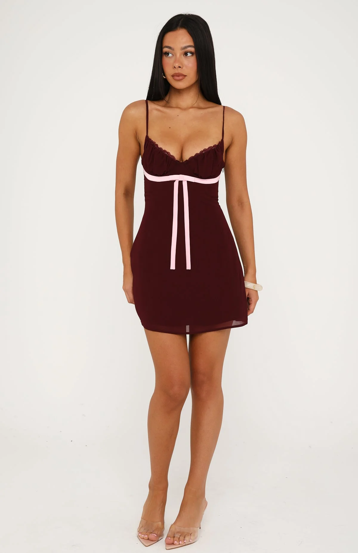 Making Statements Mini Dress Burgundy/Baby Pink - Image 4