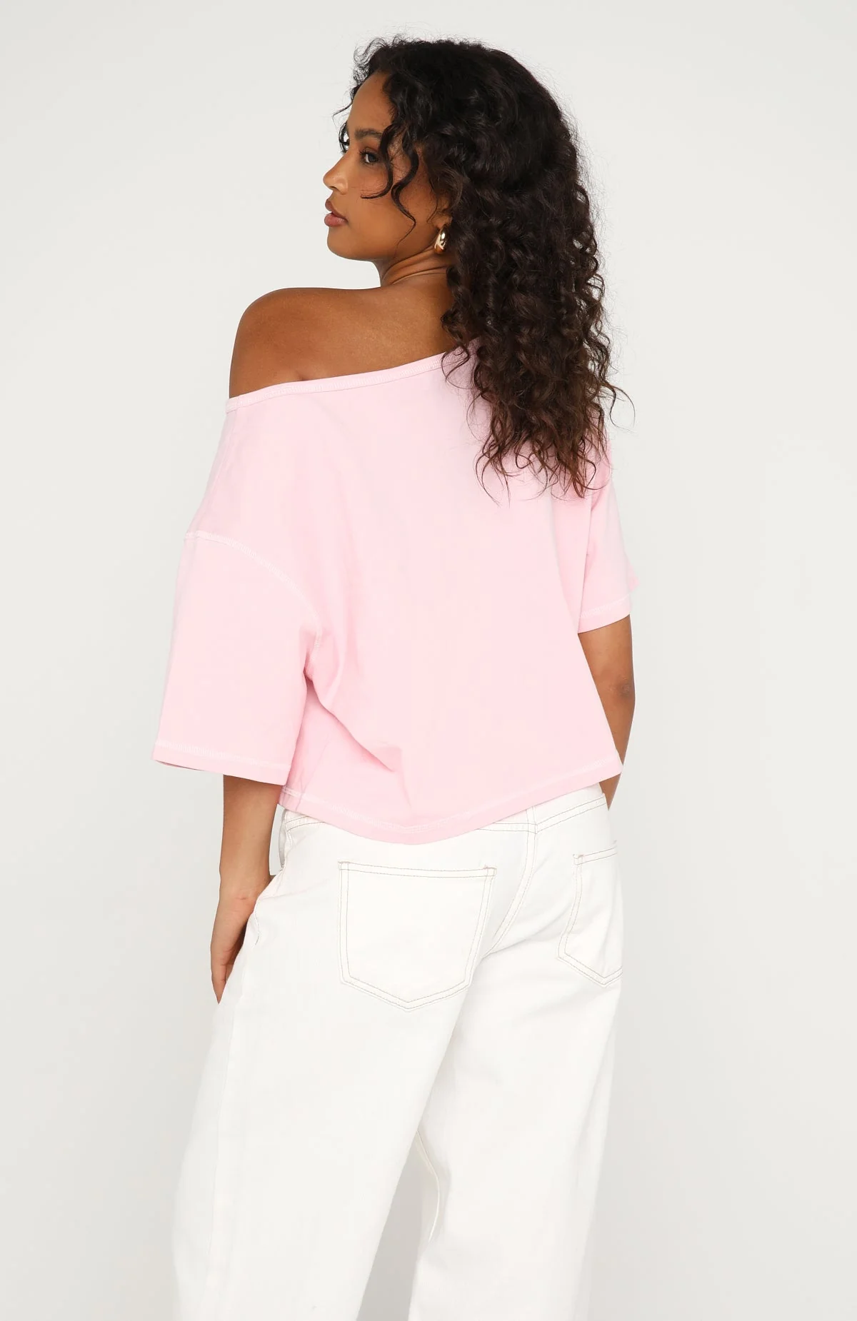 Need More Time Off Shoulder Oversized Tee Pink - Image 4