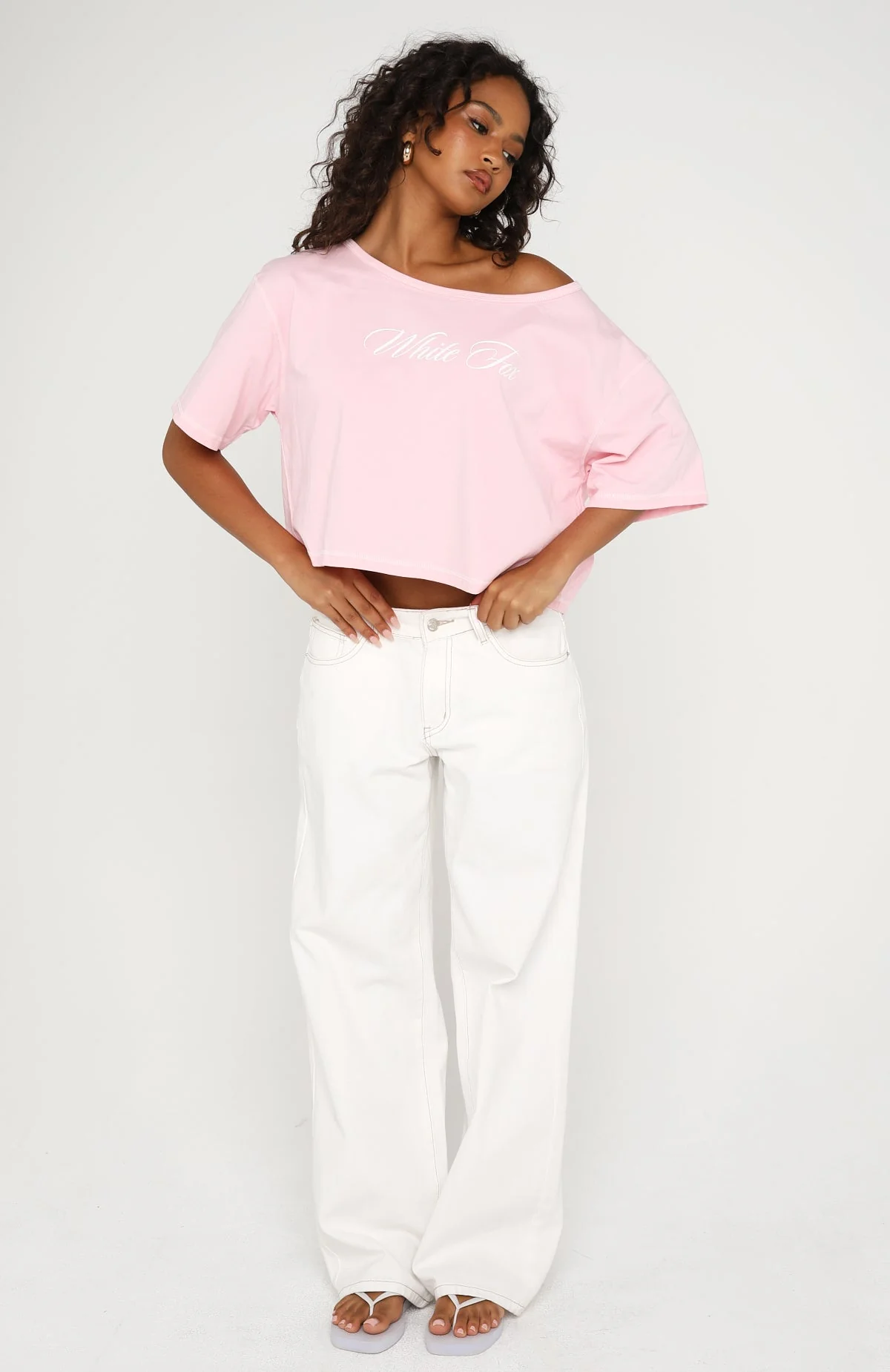 Need More Time Off Shoulder Oversized Tee Pink - Image 5