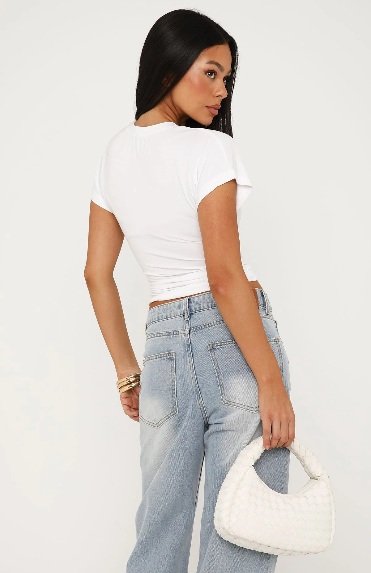 Never The Right Time Cinched Waist Short Sleeve Top White - Image 4