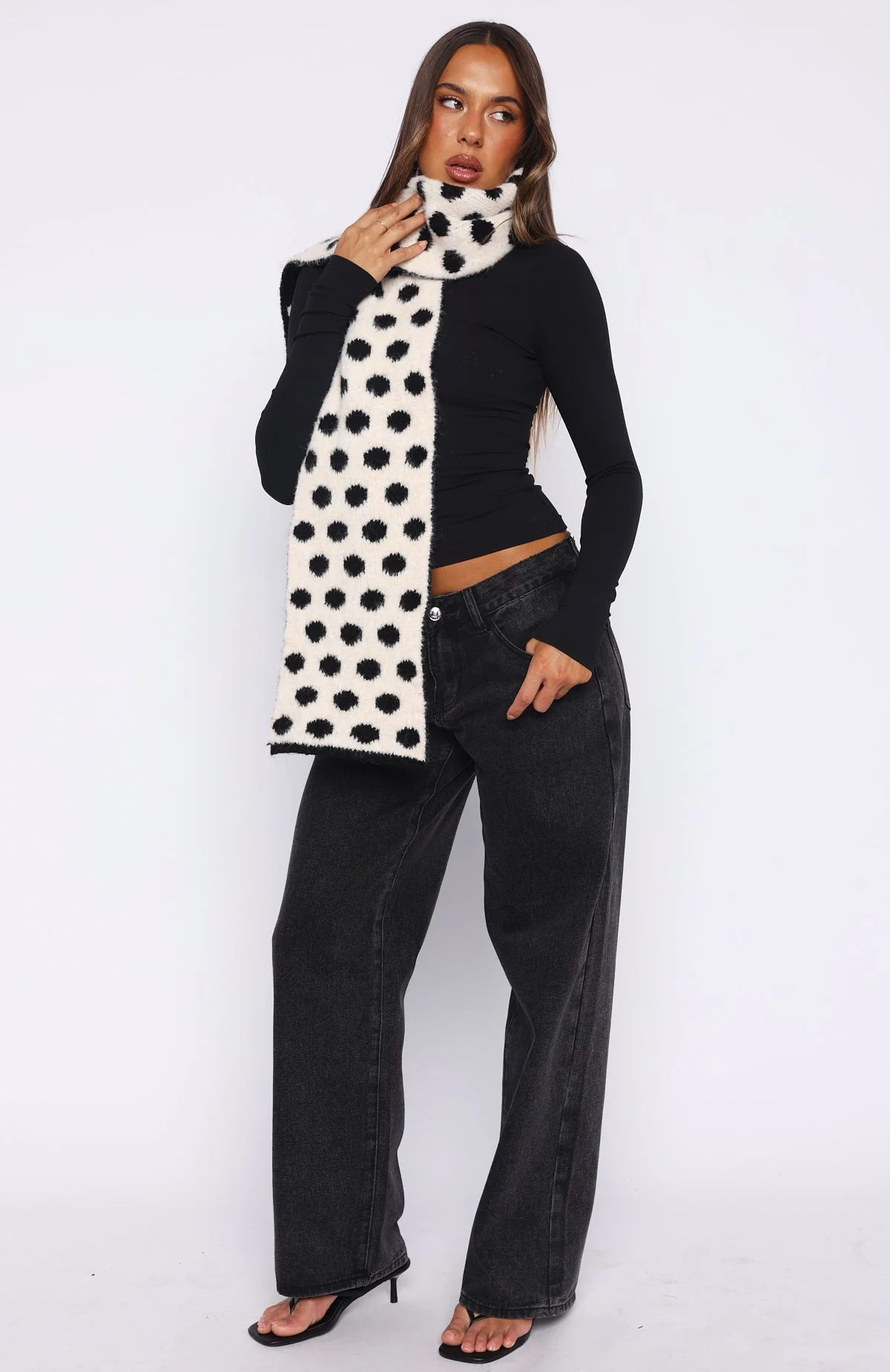 Olesia Polka Dot Scarf Black & Cream - Image 3