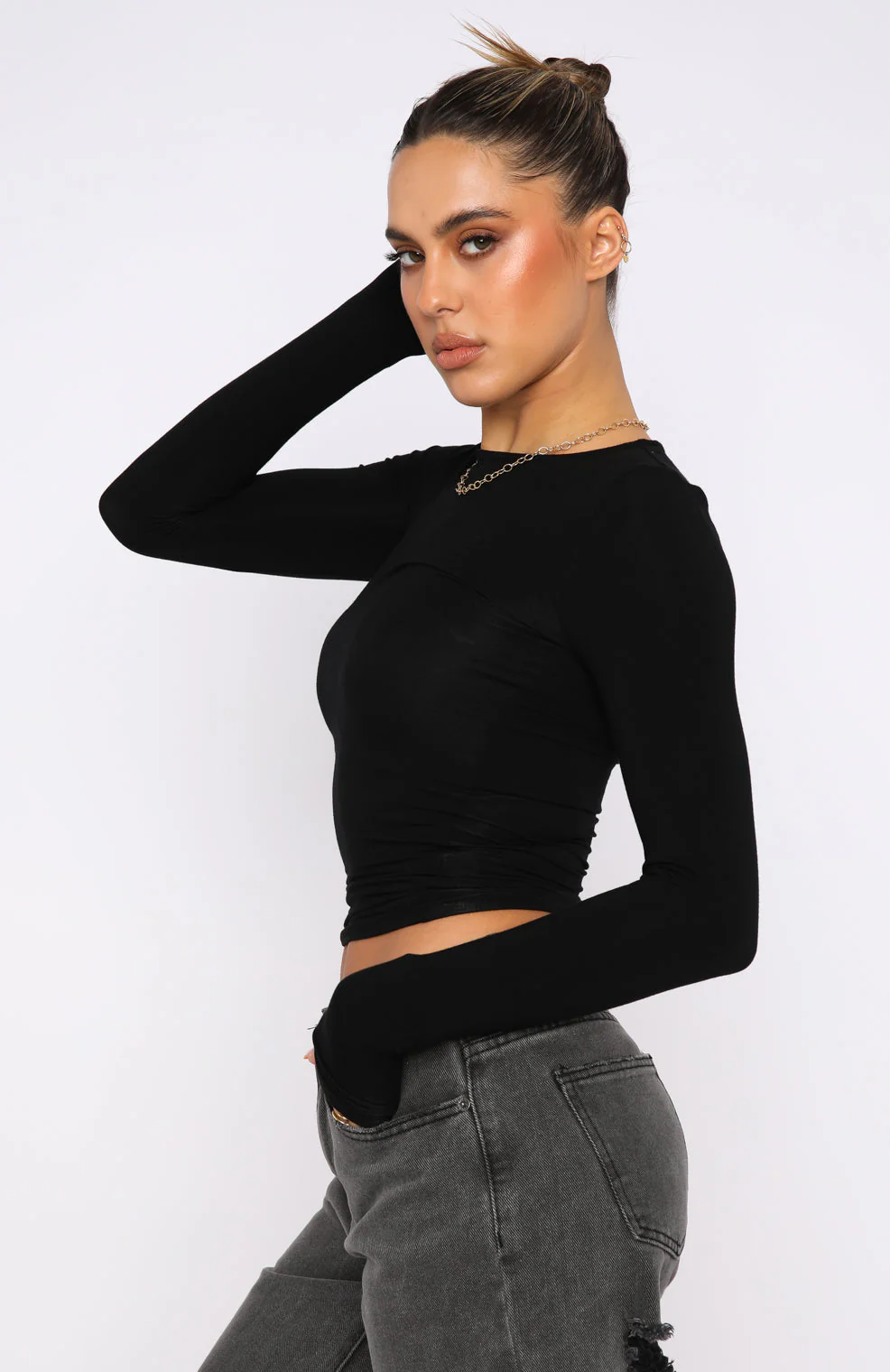 Only For Tonight Long Sleeve Top Black - Image 3