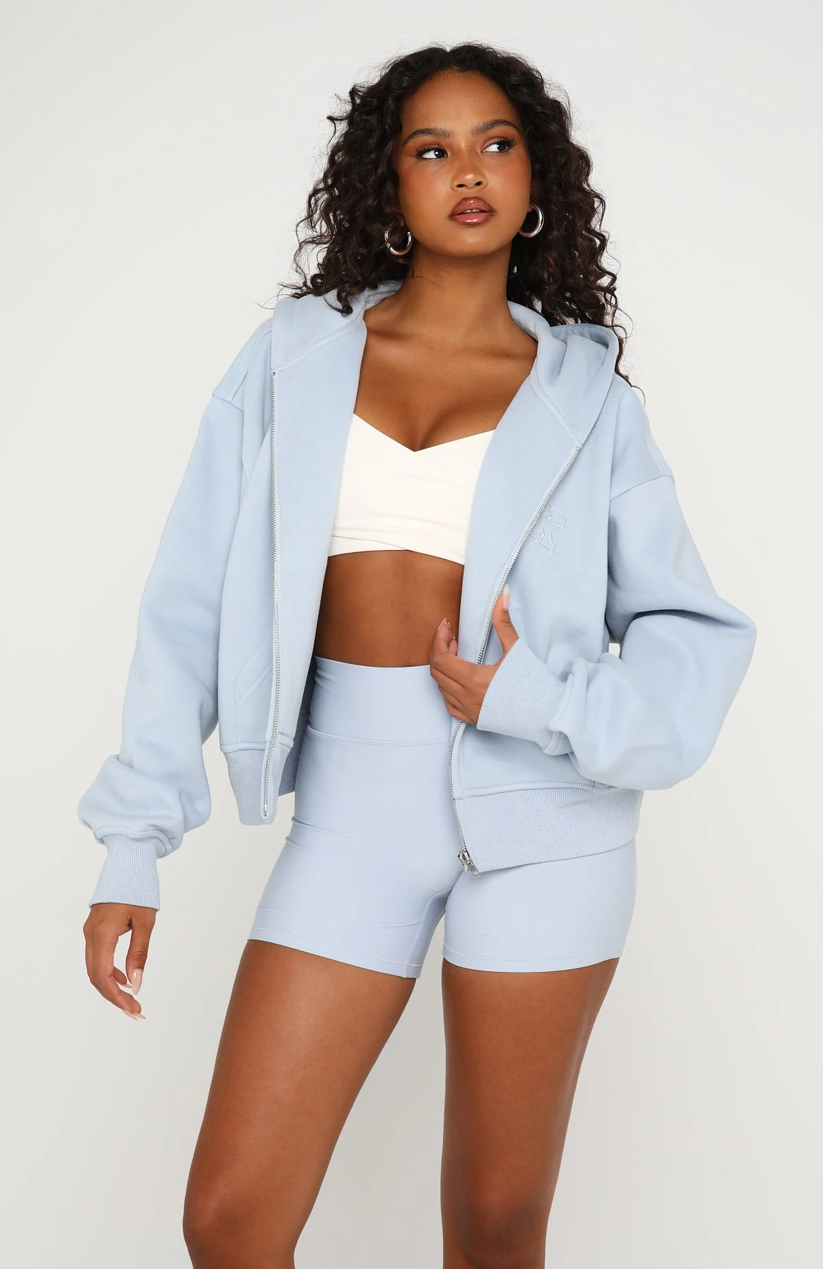 Quiet Hour Boxy Zip Front Hoodie Icy Blue - Image 3