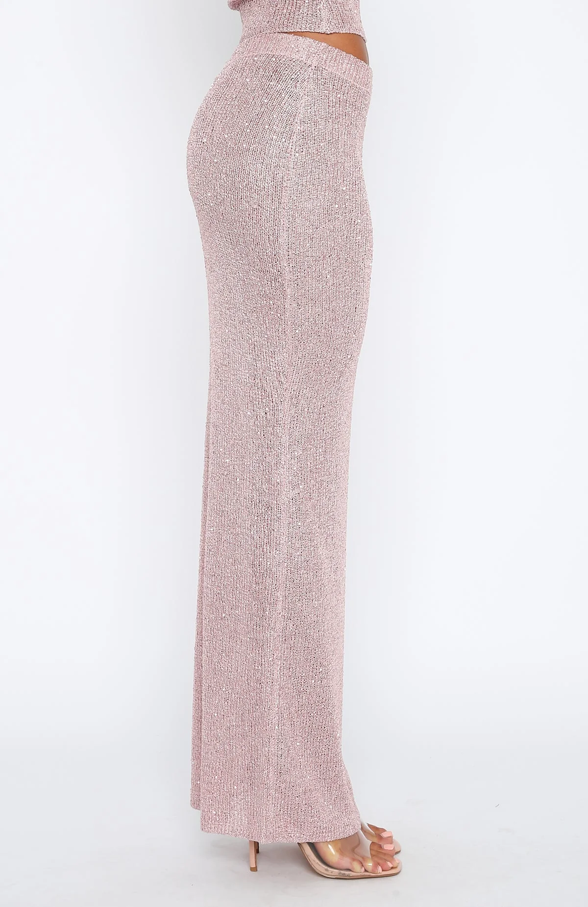 Star Shining Sequin Knit Maxi Skirt Pink - Image 3