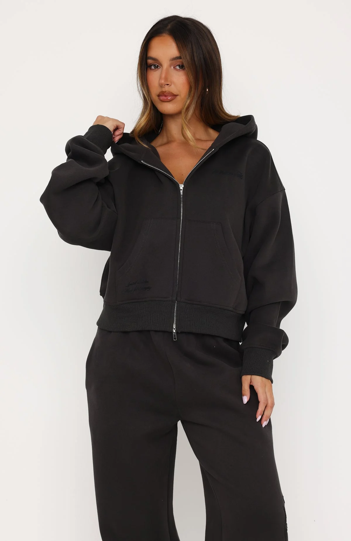Studio 17 Willa Boxy Zip Front Hoodie Charcoal - Image 3
