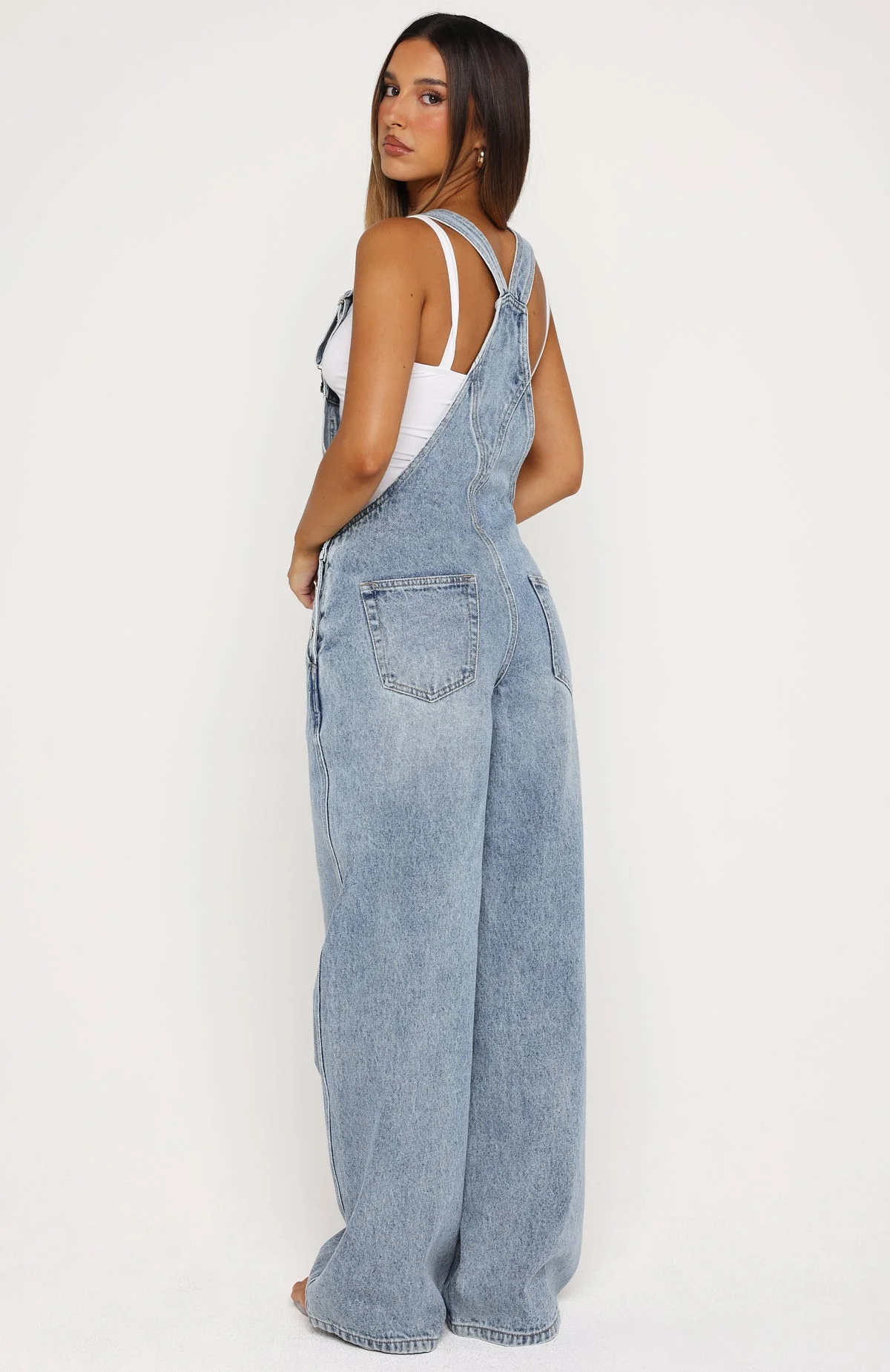This Isn't Working Denim Overall Jumpsuit Vintage Ice Blue - Image 4