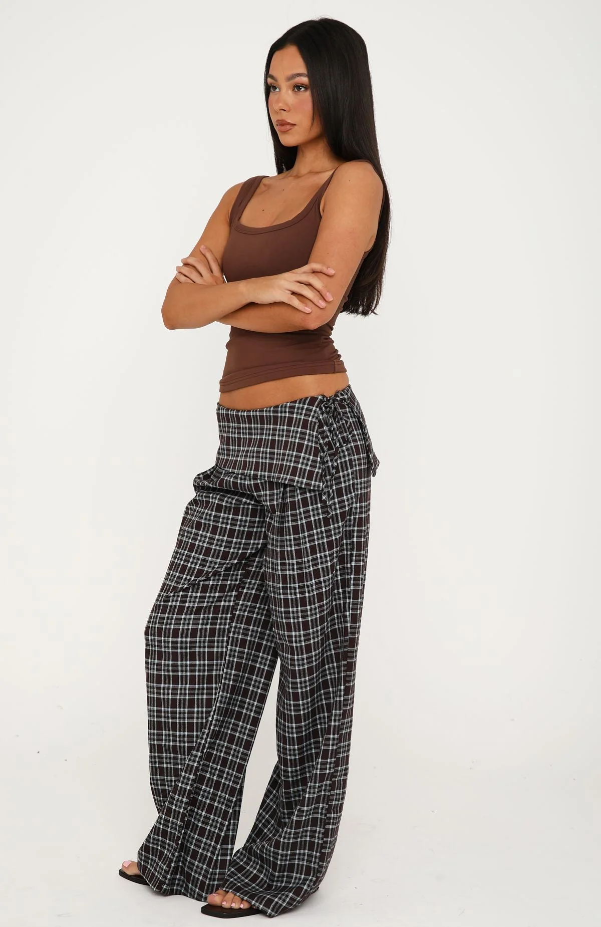 Where You Hold Me Pants Chocolate/Blue Plaid - Image 3