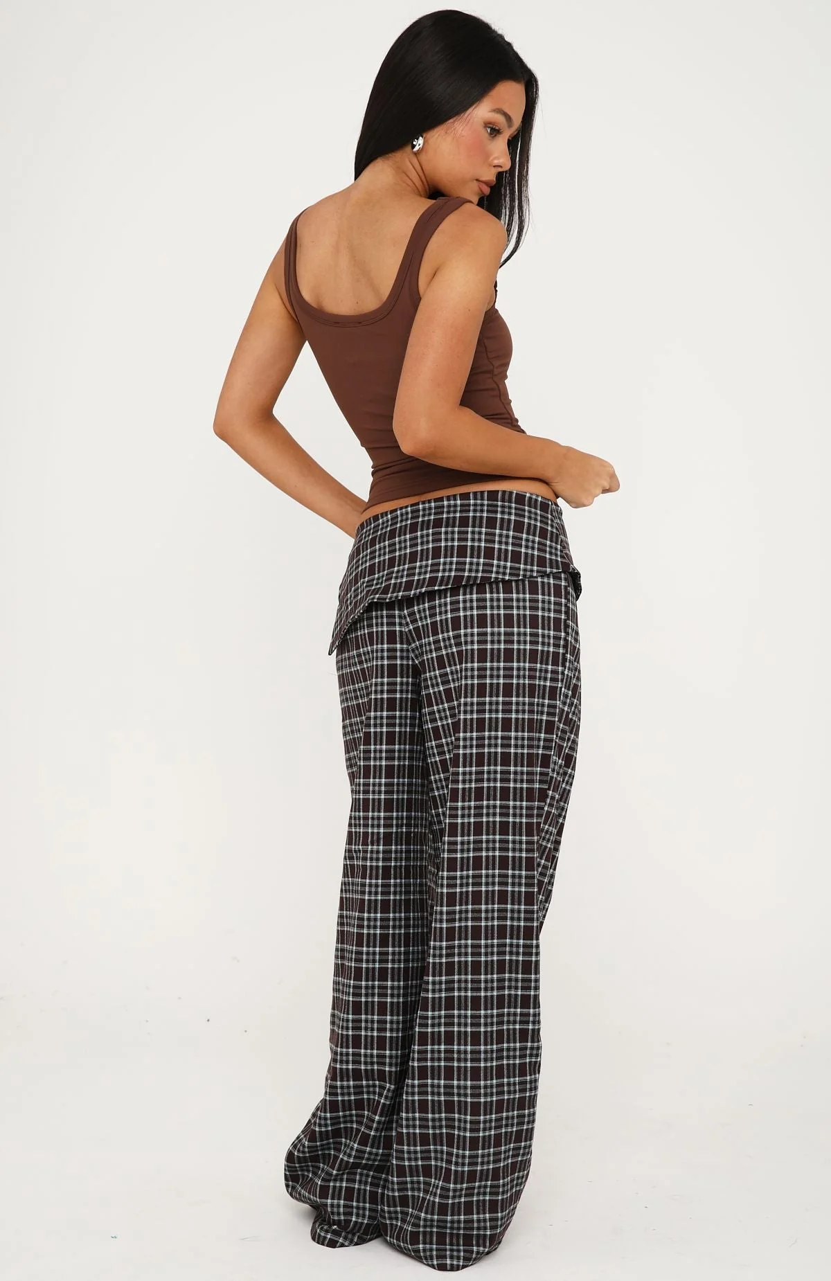 Where You Hold Me Pants Chocolate/Blue Plaid - Image 4