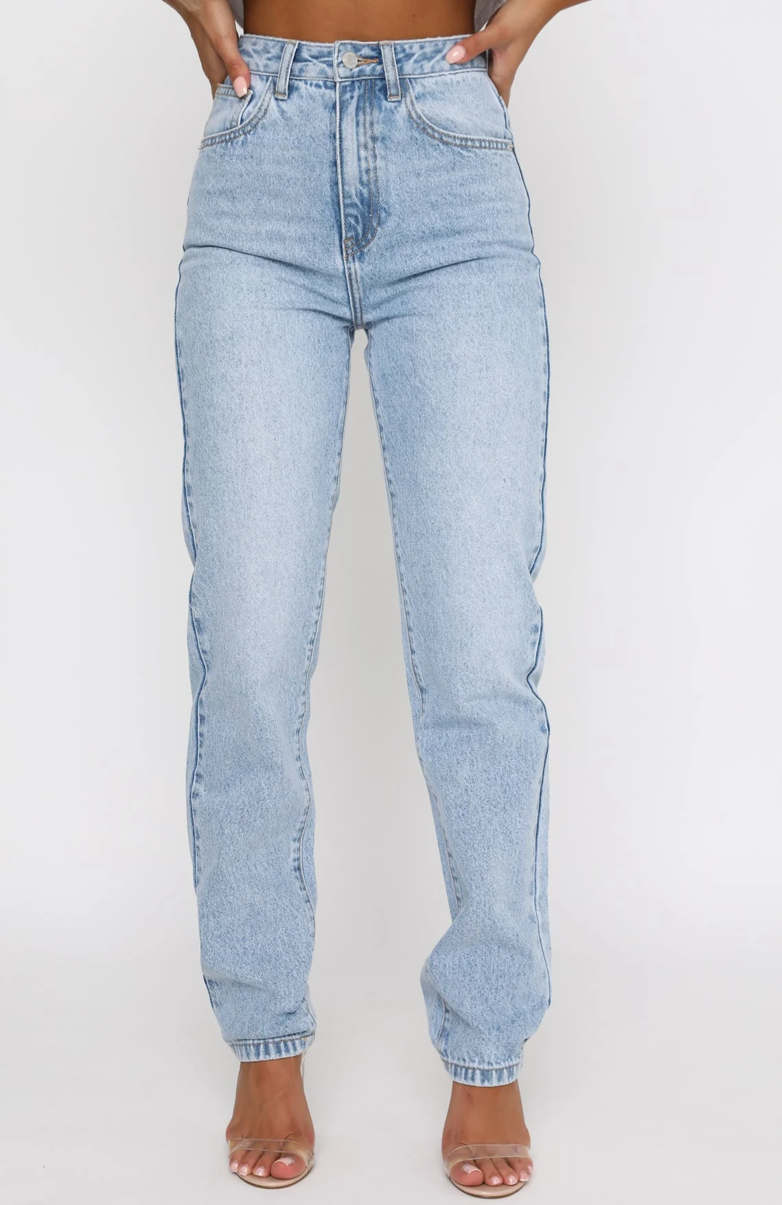 Who's That Girl Straight Leg Denim Jeans Washed Blue - Image 6