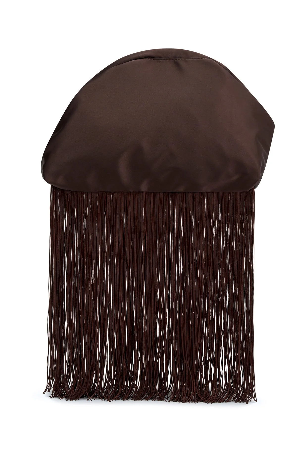 Xena Fringe Clutch Bag Dark Chocolate Satin - Image 4